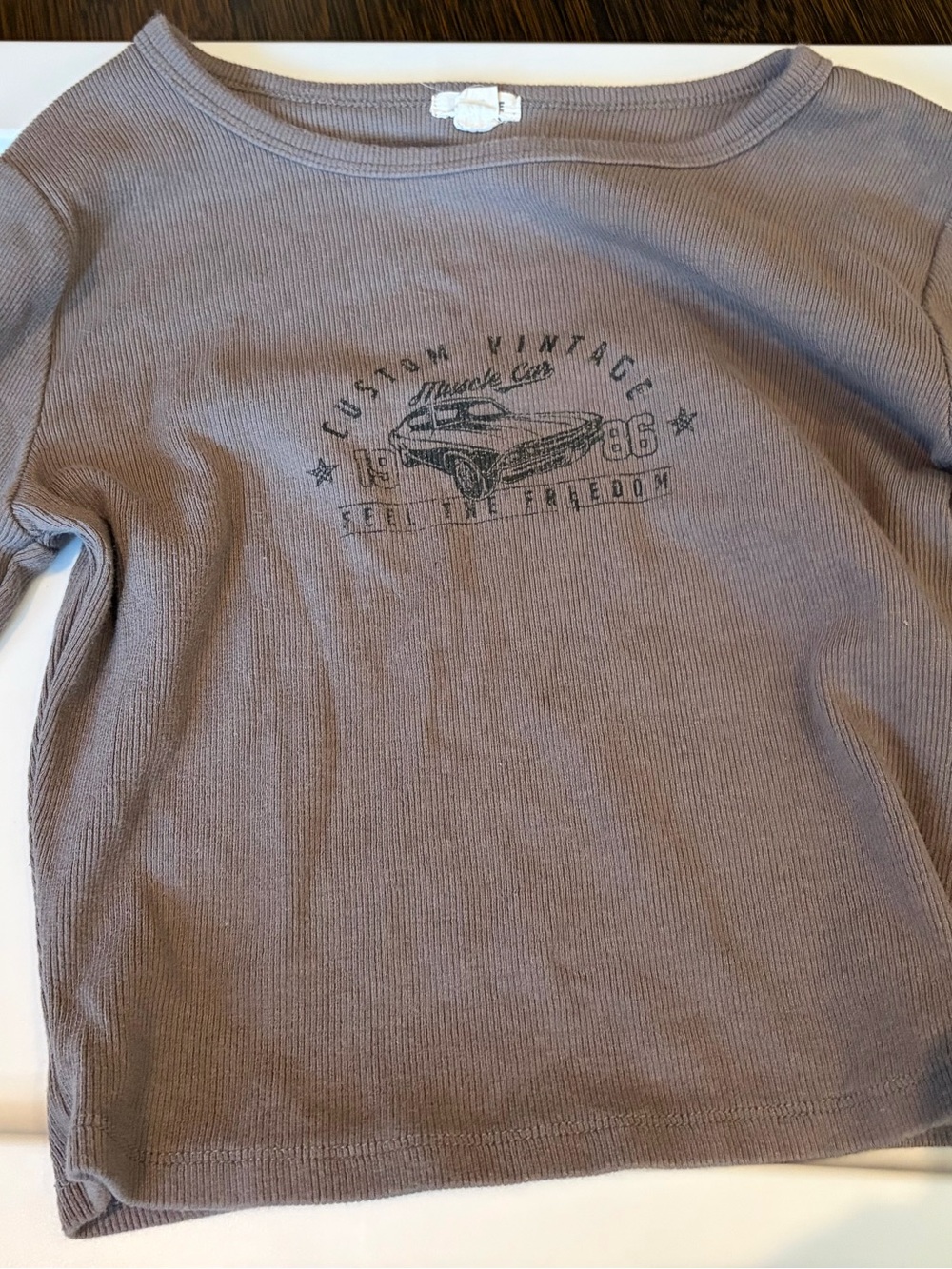 Garage Taupe Long-Sleeve Ribbed Graphic Tee